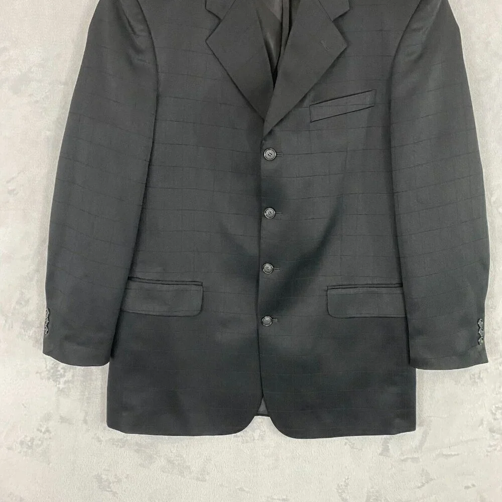 Zandello Blazer Men's Size 42L Black Plaid Suit Jacket‎ Sport Coat Ventless